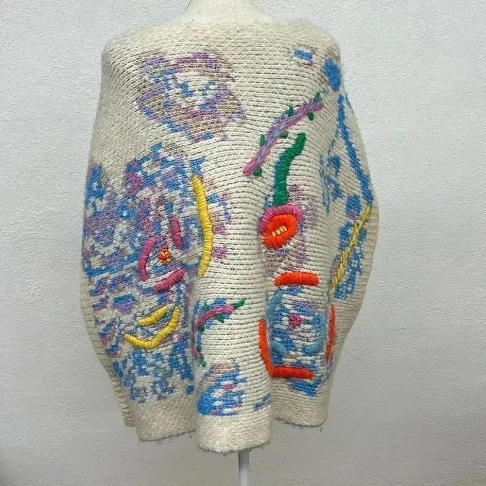 Zara Colorful Poncho Sweater Women’s Sz M - Picture 2 of 9